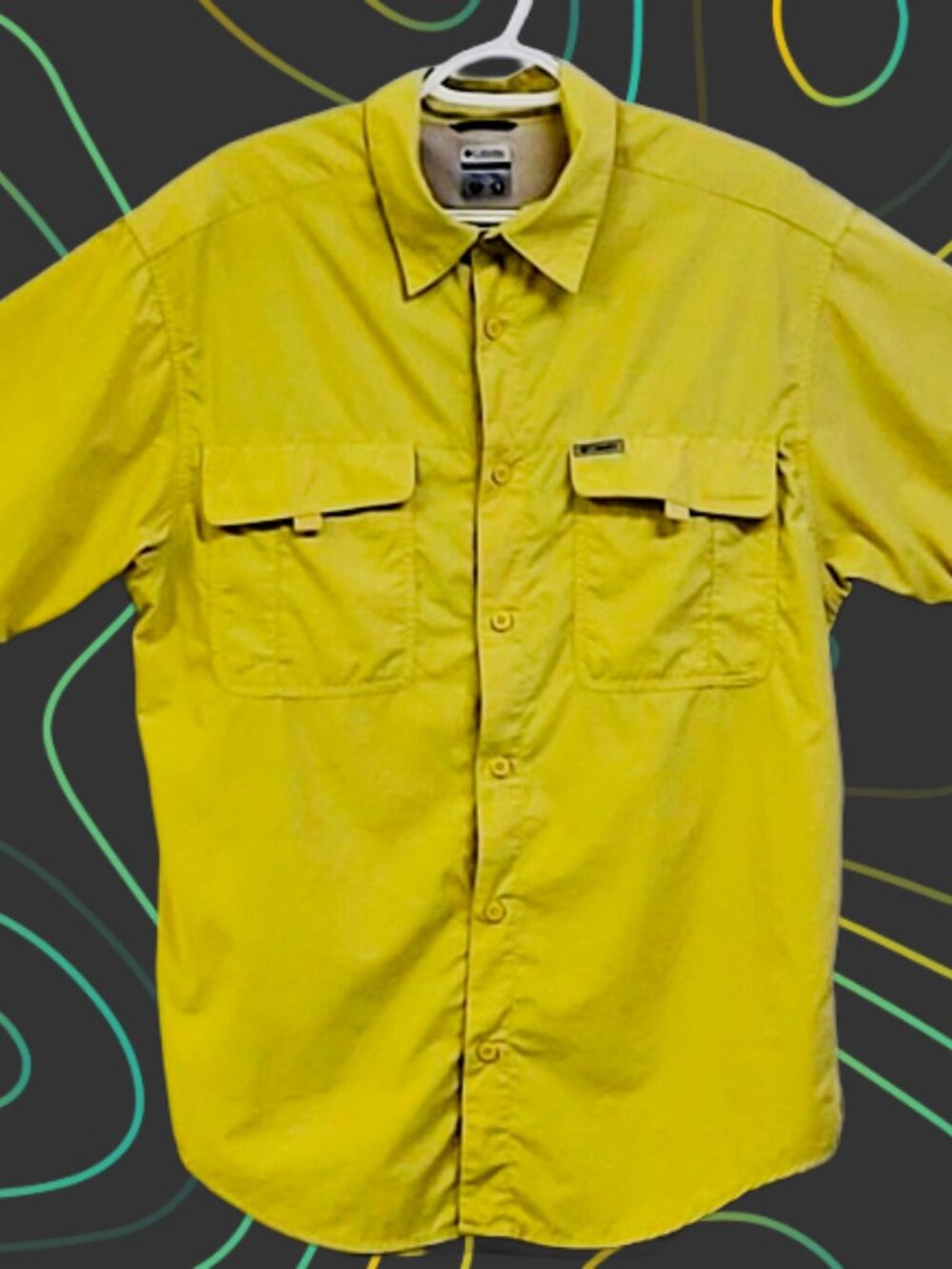 COLUMBIA TITANIUM OMNI-DRY GREEN OLIVE, SHORT SLEEVES, CASUAL MENS SHIRT,  LARGE